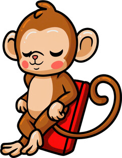 猴子惬意坐于红凳上