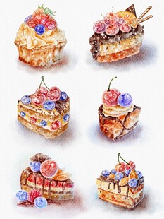 水彩蛋糕插画