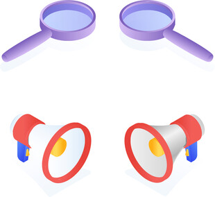 放大镜与扩音器图标