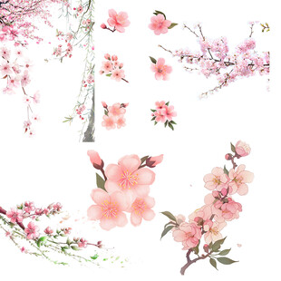 手绘粉色桃花花卉图案