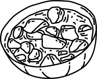 手绘锅中炖煮食材画面