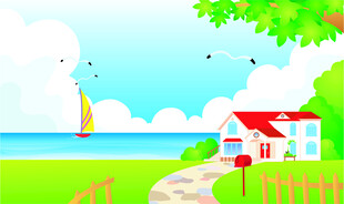 海边小屋田园风光美景