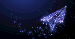 梦幻发光纸飞机遨游夜空插画