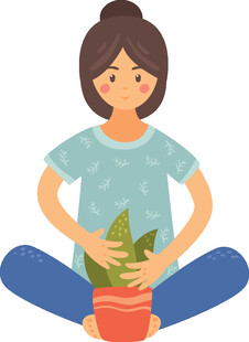 女孩开心捧绿植