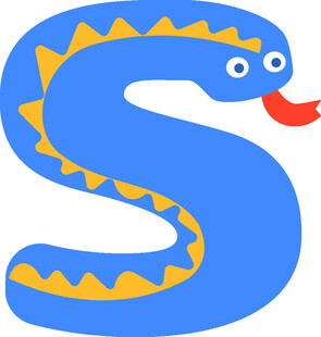蓝色卡通字母S小蛇形象