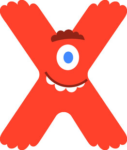 红色卡通X形大眼小怪兽
