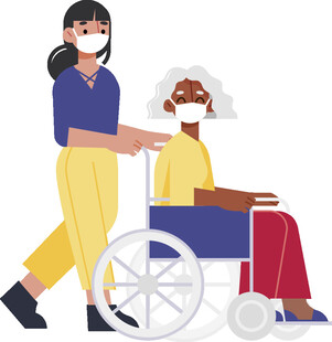 护士推坐轮椅老人