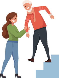女子搀扶老人上楼梯