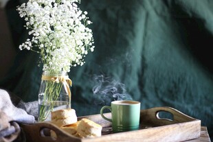 温馨绿植咖啡托盘静物