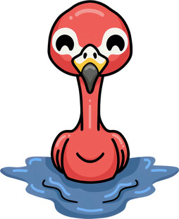 水中的卡通火烈鸟形象