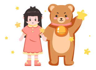 女孩与小熊插画