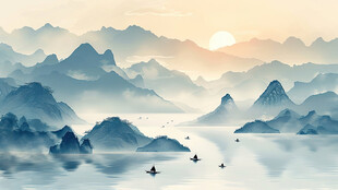 山水间的静谧日出美景