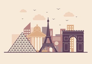 世界著名建筑插画风景