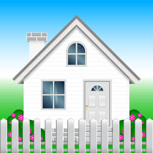 可爱白色小屋与围栏景观