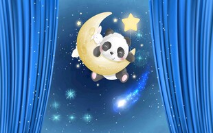 熊猫在月牙上的梦幻场景