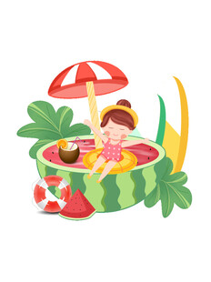 西瓜泳池中的欢乐女孩