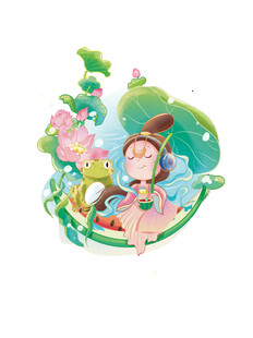 梦幻卡通女孩与花草世界