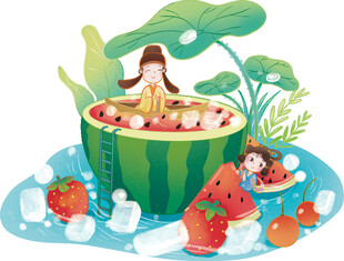 夏日西瓜泳池清凉童趣