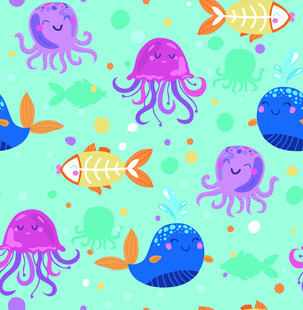 海洋生物卡通图案背景