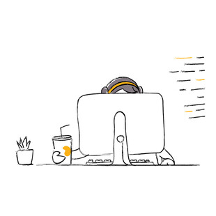 电脑前的惬意办公小场景