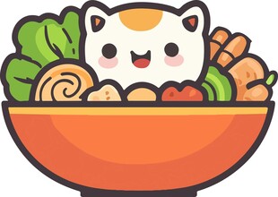 可爱猫咪在美食碗中