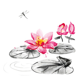 水墨荷花蜻蜓图