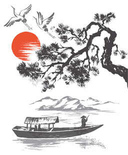 水墨山水行舟图