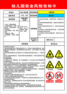 幼儿园安全风险告知卡