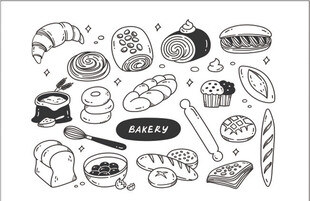素描面包矢量图