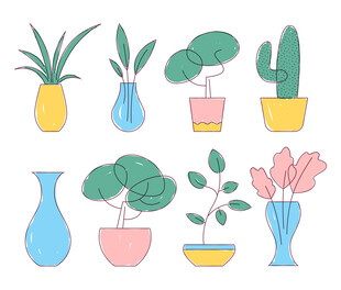 多彩盆栽插画