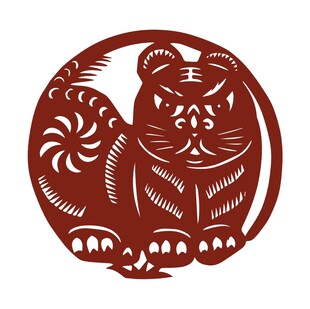 圆形老虎剪纸艺术作品