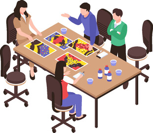 团队围桌享用丰盛美食