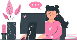 女孩专注于电脑前工作