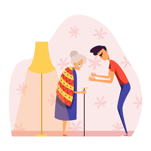 年轻男子搀扶老年女性