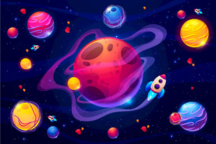 宇宙星球宇宙飞船卡通插画