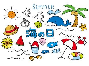 夏日海滩元素插画