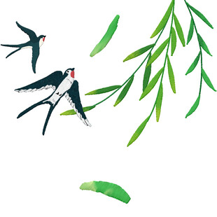 燕子栖于柳枝头