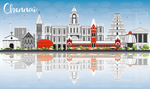冬日湖畔欧式建筑风景