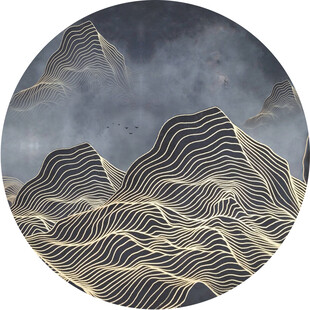 中式抽象山水圆形装饰画