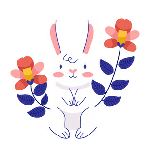 可爱兔子与花朵插画