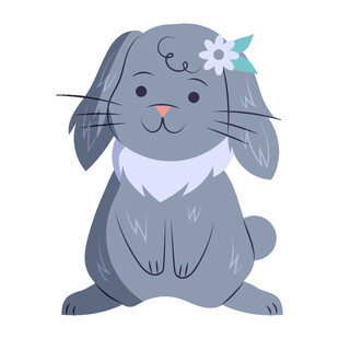 可爱灰兔戴花坐立