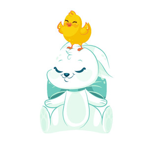 小兔头顶站着小黄鸡