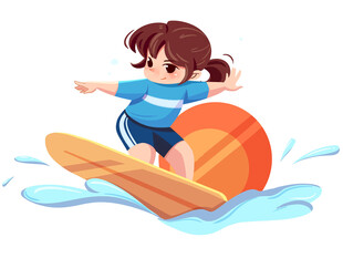 卡通冲浪插画