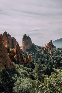 壮丽丹霞地貌山间绿意