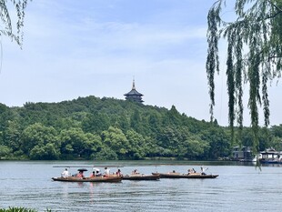 西湖泛舟赏景秀丽风光