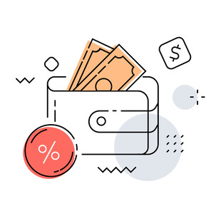钱包中的现金与折扣符号