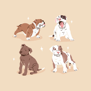 四只可爱狗狗插画