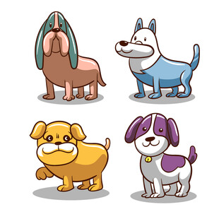 四只可爱卡通小狗形象