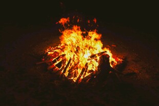 篝火熊熊燃烧的热烈场景