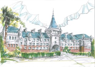 欧式城堡建筑手绘景观